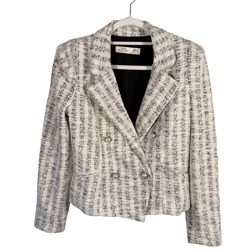 Dex Black and White Tweed Blazer Size XS Classic Cropped Office Business Casual